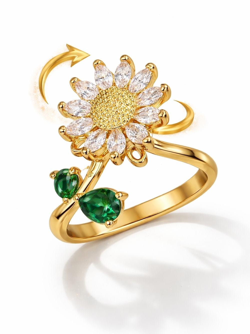 Rotating Sunflower Fidget Ring ✨ Adjustable Gold Tone Floral Ring | Spin Ring